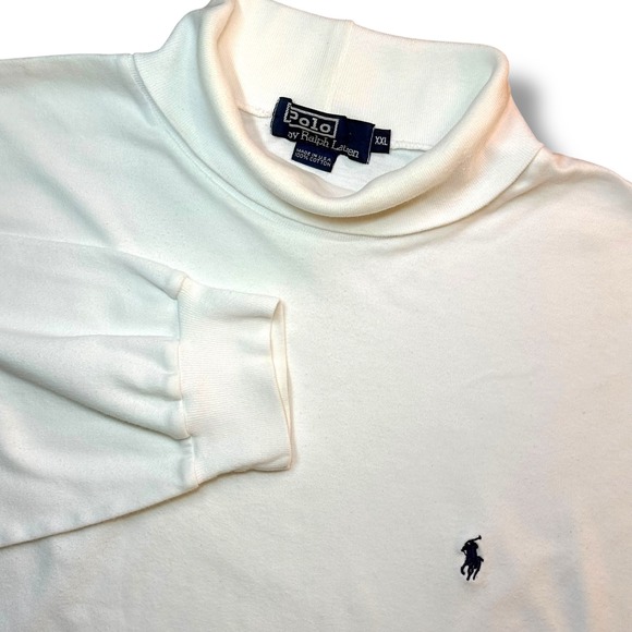Vintage Polo Ralph Lauren Chamois Turtleneck Sweater Men XXL White USA Made Pony
